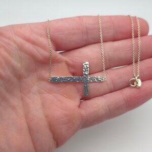 16 Inch 925 Sterling Silver Hammered Cross Religious Necklace
